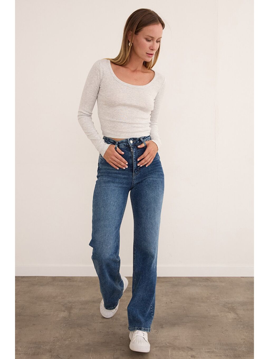 Gri Basic U Yaka Modal Bluz-1