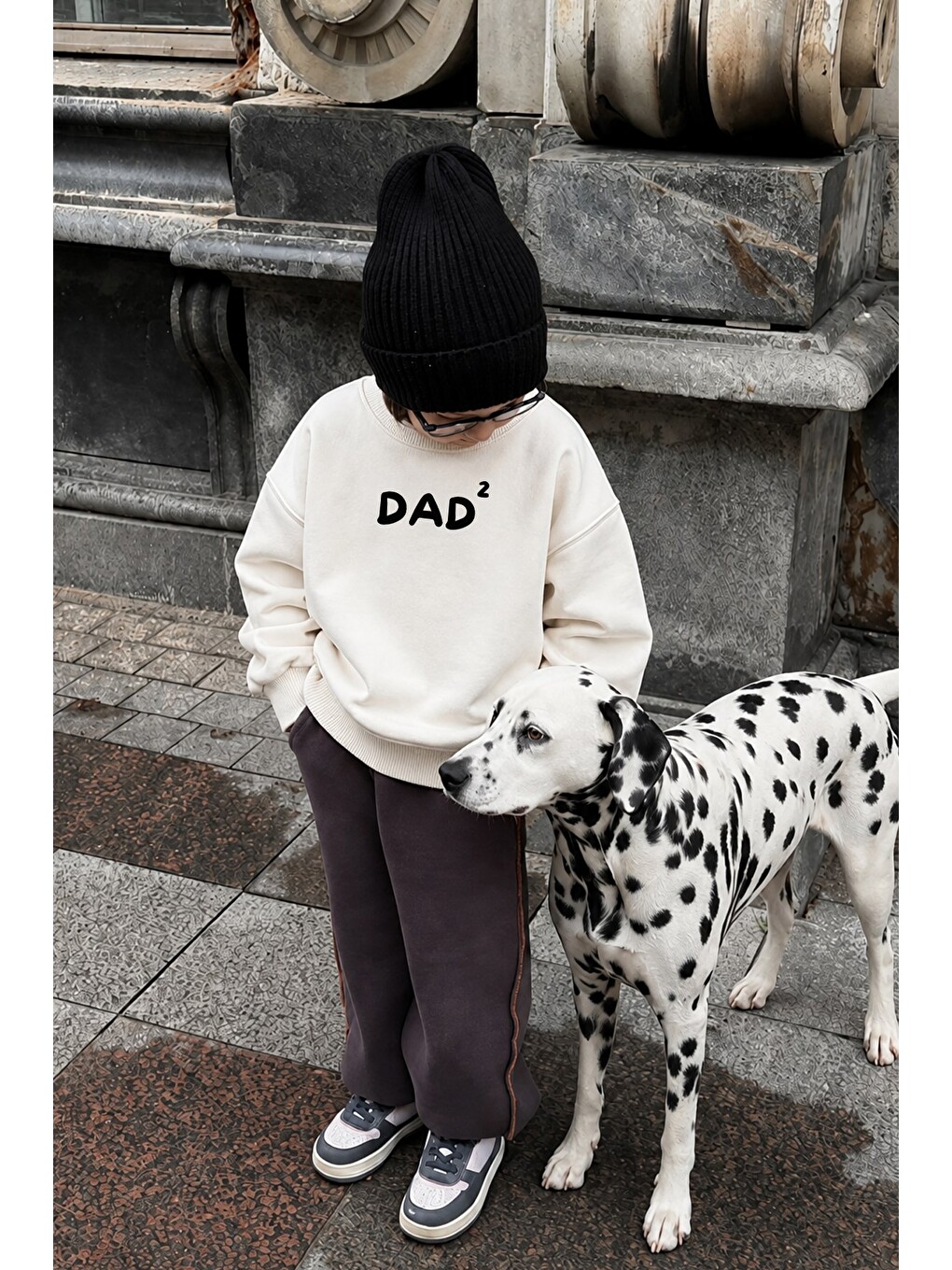 Lila Unisex Çocuk Baba Baskılı 3 İplik Kumaş Pamuklu Sweatshirt
