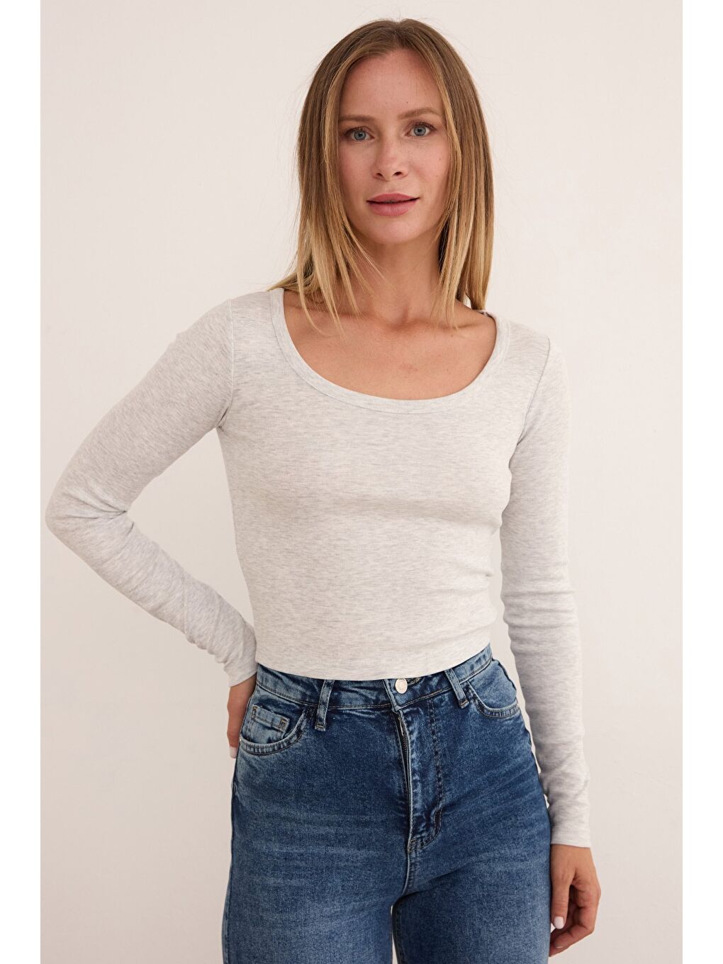 Gri Basic U Yaka Modal Bluz-2