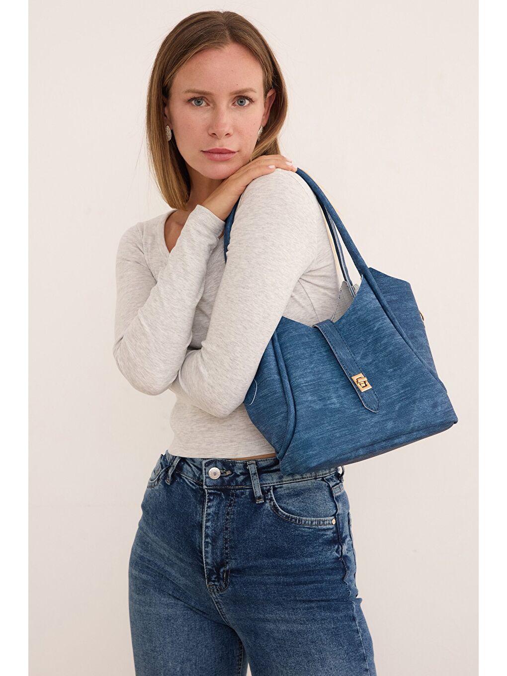 Gri Basic U Yaka Modal Bluz-3