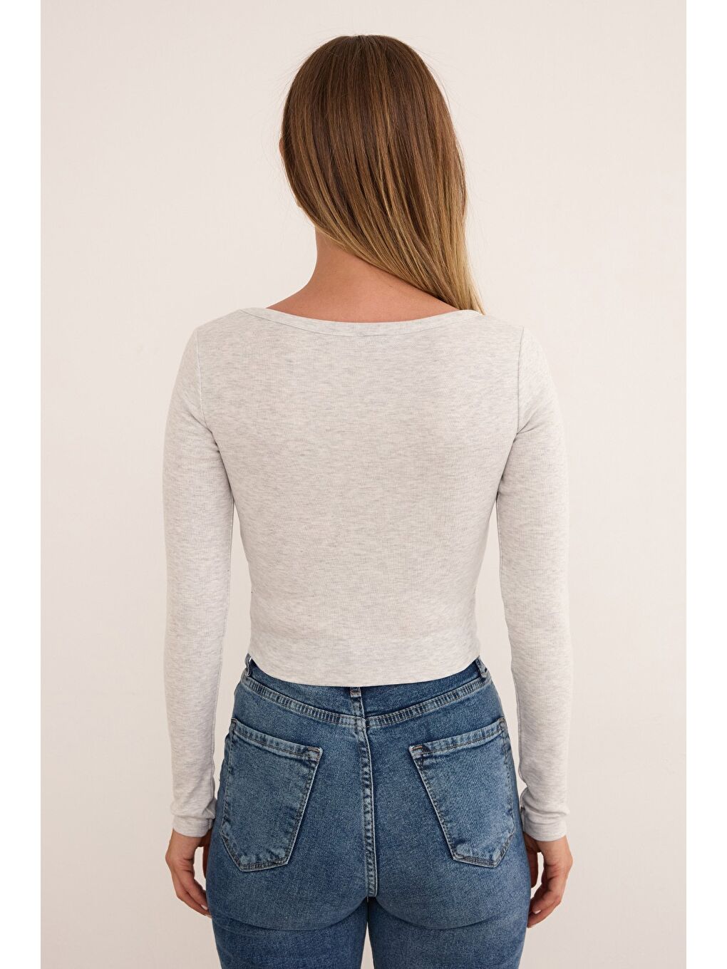 Gri Basic U Yaka Modal Bluz-4