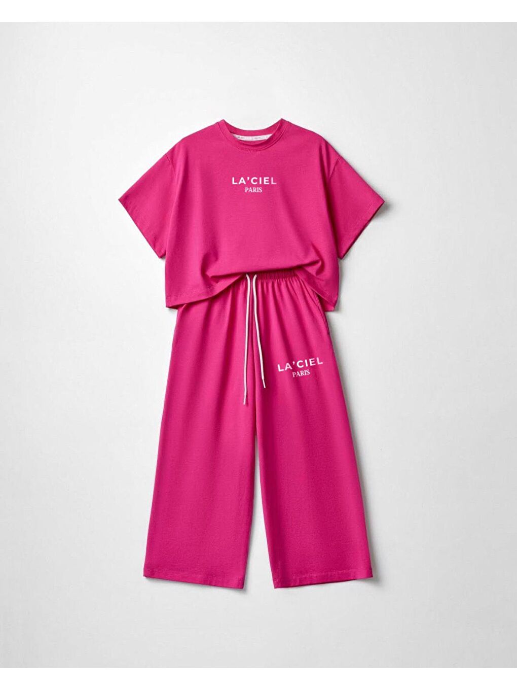 Pembe Kız Çocuk Oversize Günlük Takım Pamuklu T-Shirt Eşofman Rahat Kombin