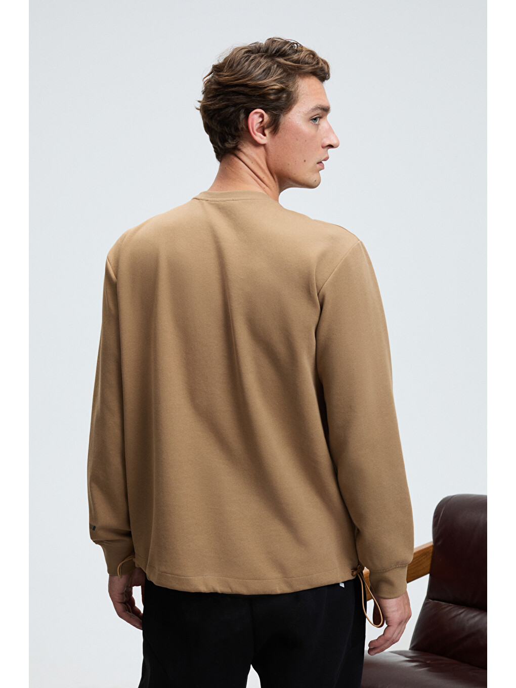 Bej Edmund Erkek Kolu Baskılı Eteği Lastik Ve Stoperli Bisiklet Yaka Vizon Sweatshirt-6