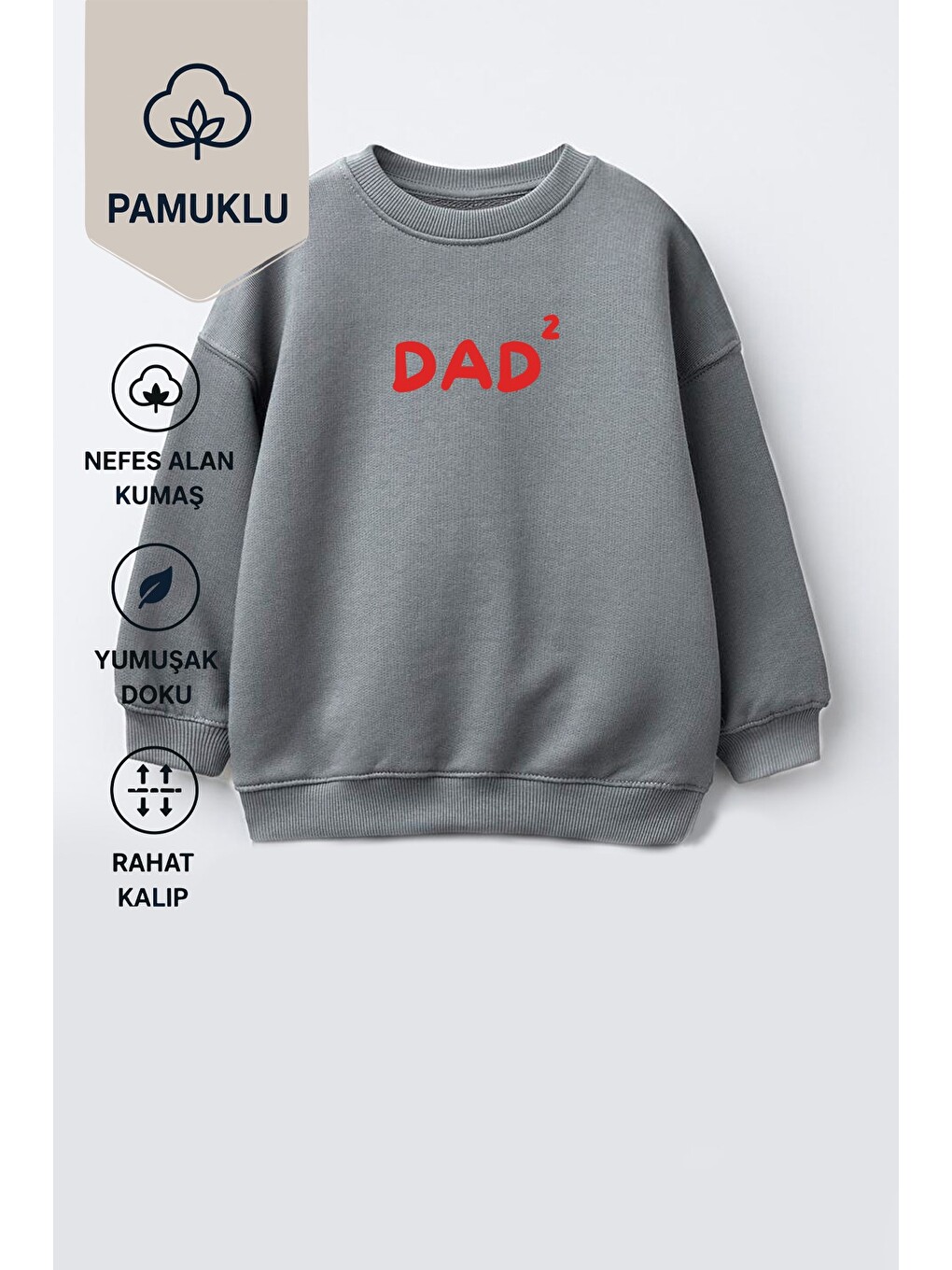 Antrasit Unisex Çocuk Baba Baskılı 3 İplik Kumaş Pamuklu Sweatshirt-1