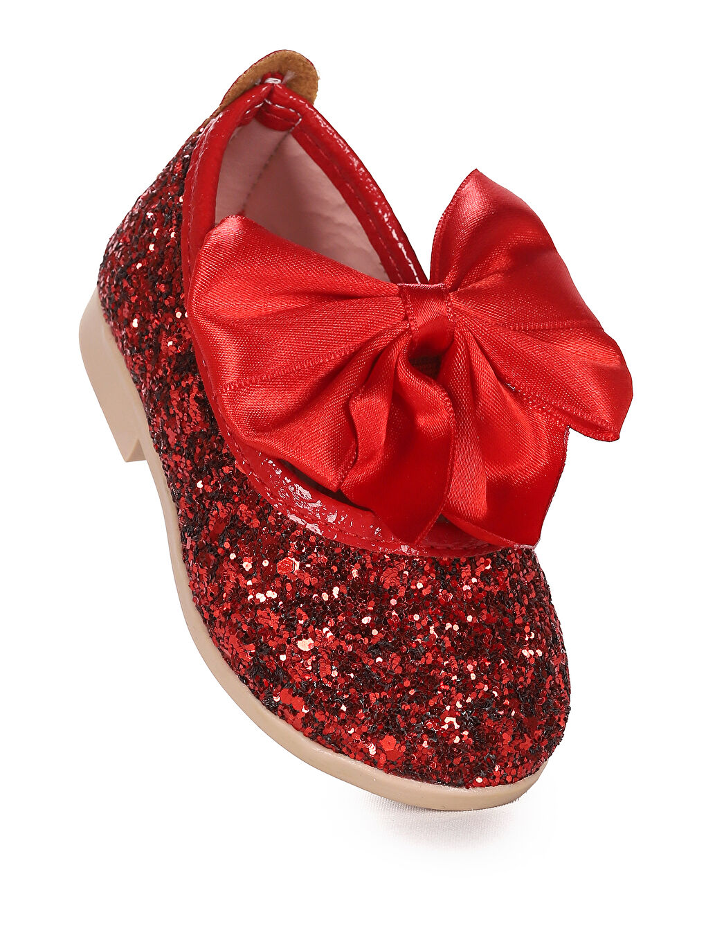 Kırmızı Tari Cam Kırığı Fiyonk Lastikli Kız Bebek Babet Ayakkabı