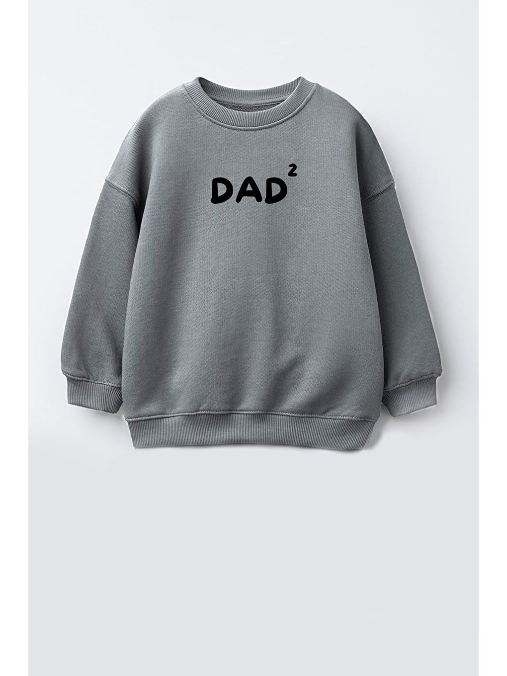 Gri Unisex Çocuk Baba Baskılı 3 İplik Kumaş Pamuklu Sweatshirt