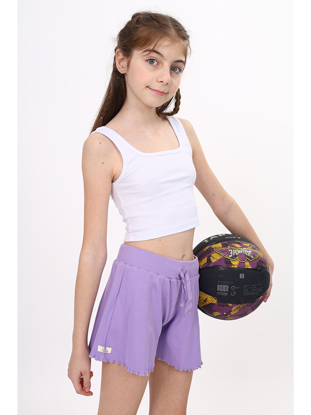 Lila Kız Çocuk Fitilli Kumaş Şort