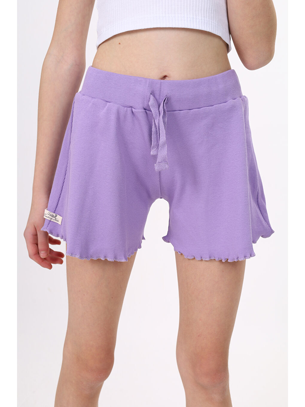 Lila Kız Çocuk Fitilli Kumaş Şort-1