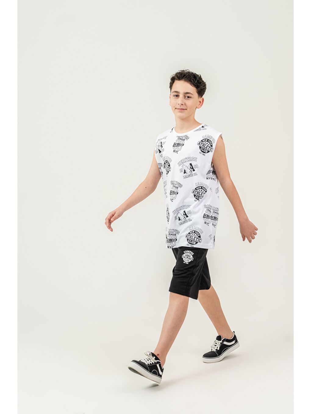 Siyah Üst Atlet Tüm Alan Baskılı Alt Kapri Sol Bacak Baskılı Erkek Çocuk Şort - Atlet Takımı-2