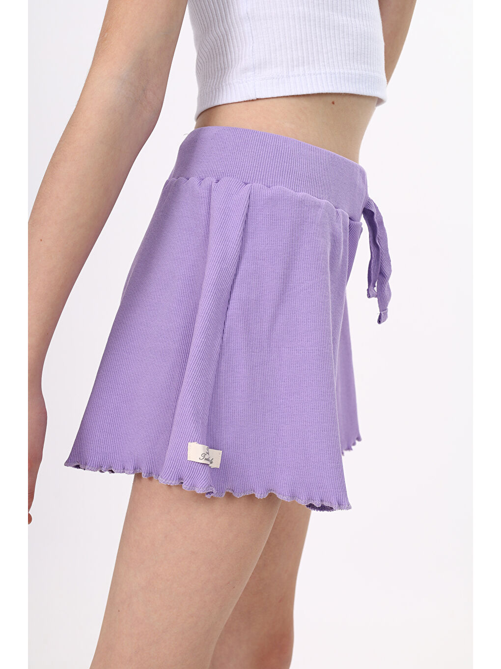 Lila Kız Çocuk Fitilli Kumaş Şort-2