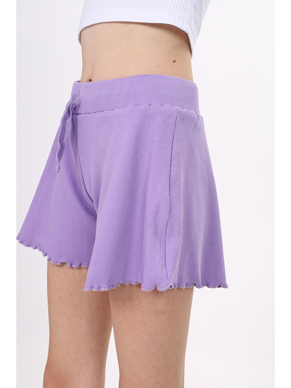 Lila Kız Çocuk Fitilli Kumaş Şort-3