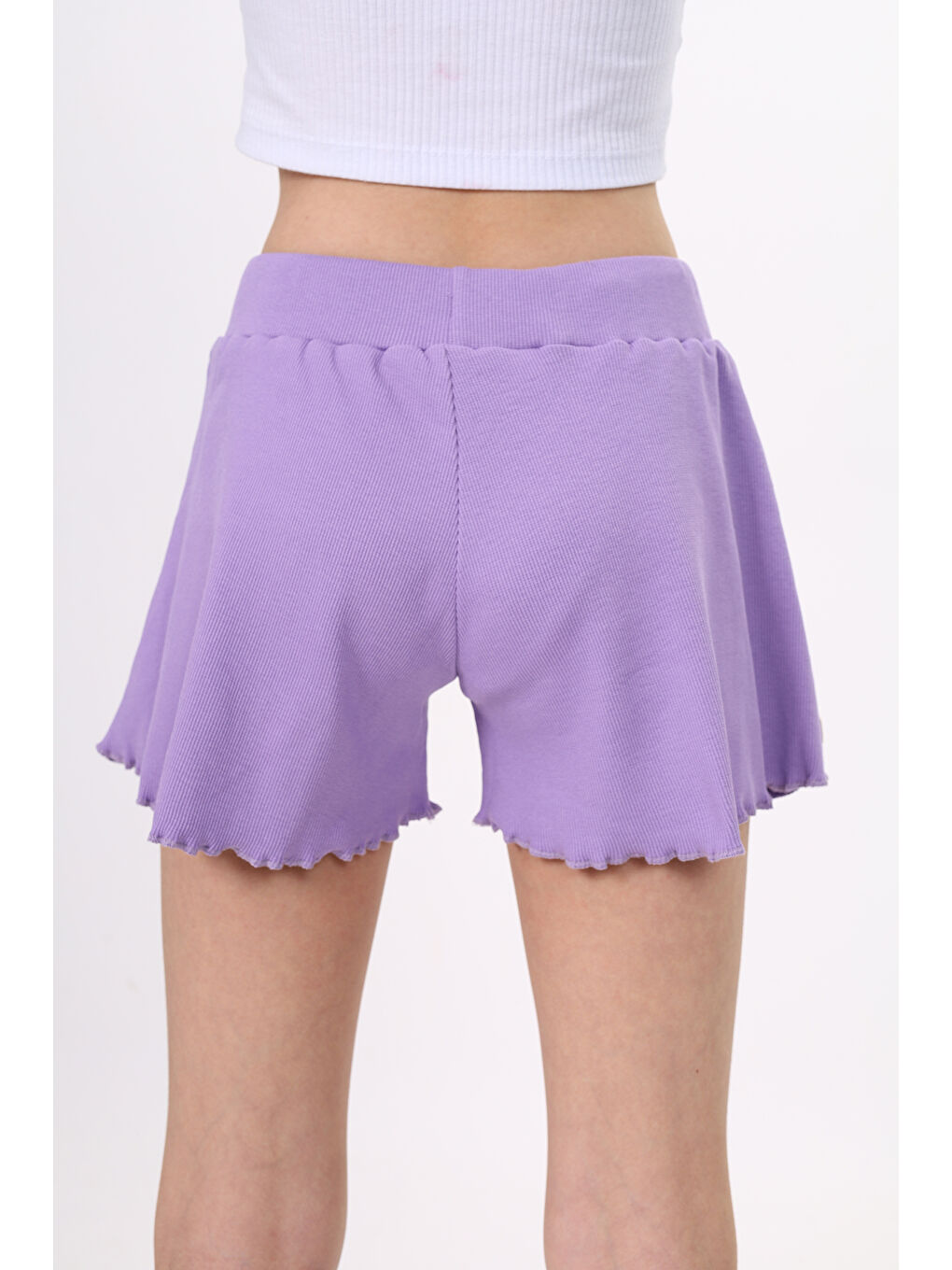 Lila Kız Çocuk Fitilli Kumaş Şort-4