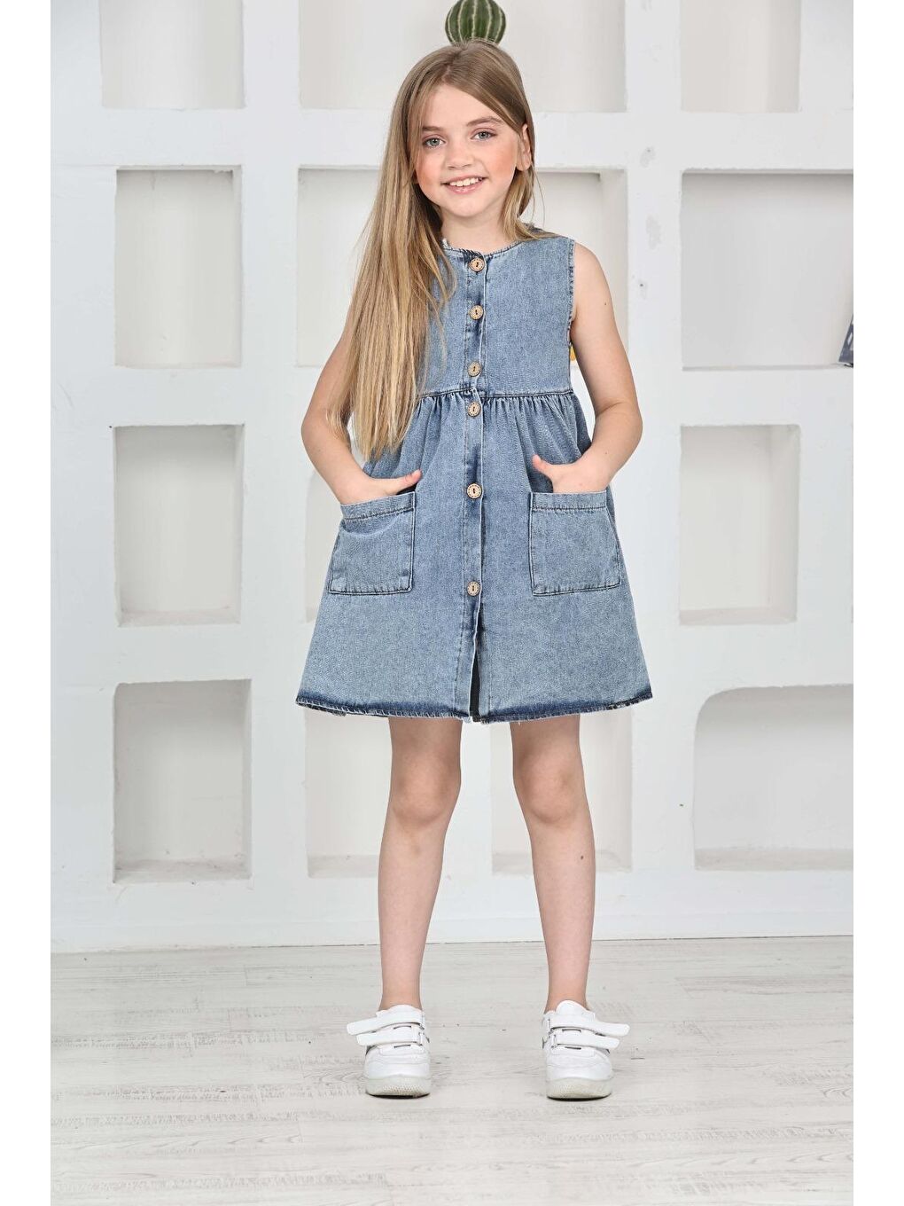 Mavi Kız Çocuk Düğme Kapamalı Jean Elbise 12198-1