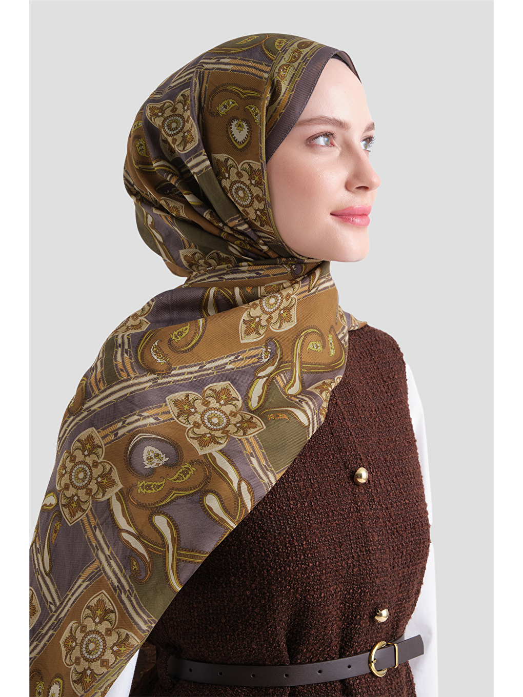 Haki Yün İpek Harmony Şal 5517 80-2