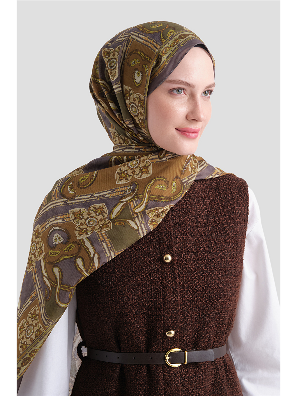 Haki Yün İpek Harmony Şal 5517 80-4