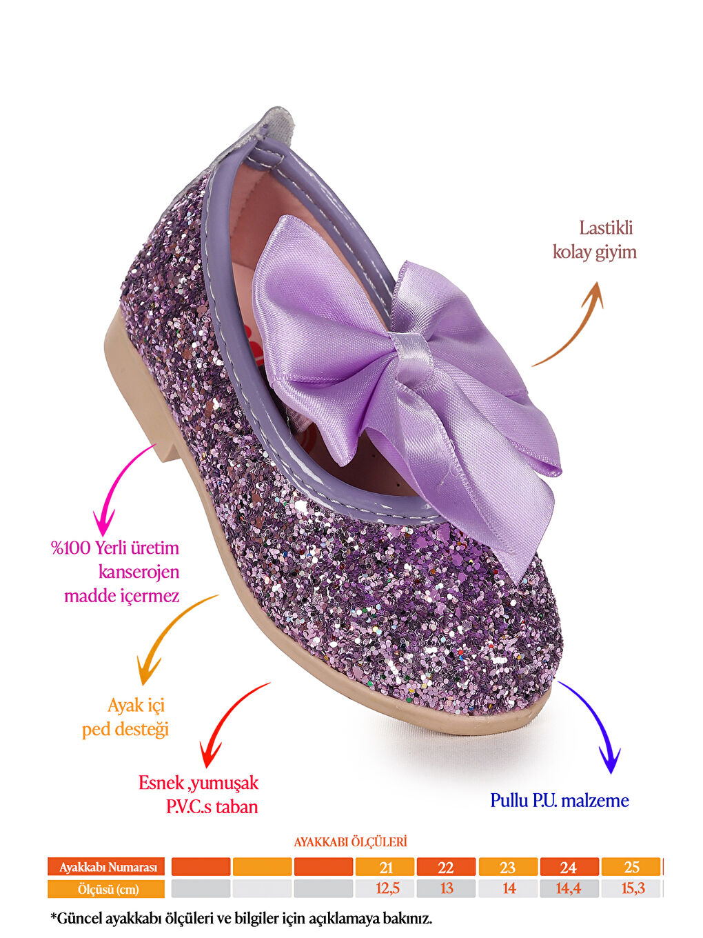 Lila Tari Cam Kırığı Fiyonk Lastikli Kız Bebek Babet Ayakkabı-1