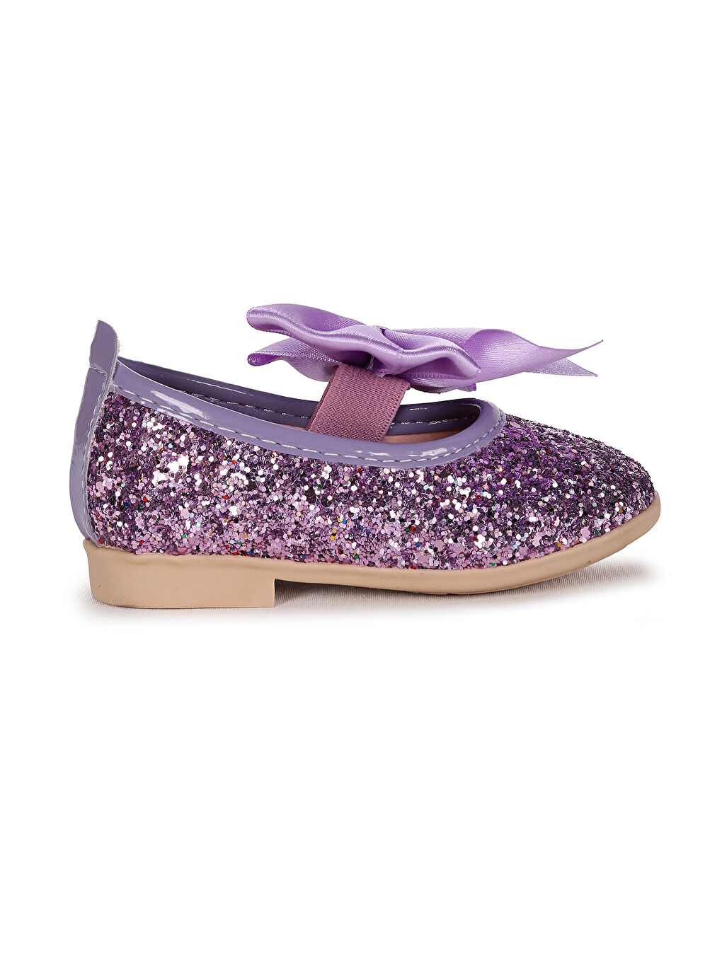 Lila Tari Cam Kırığı Fiyonk Lastikli Kız Bebek Babet Ayakkabı-2