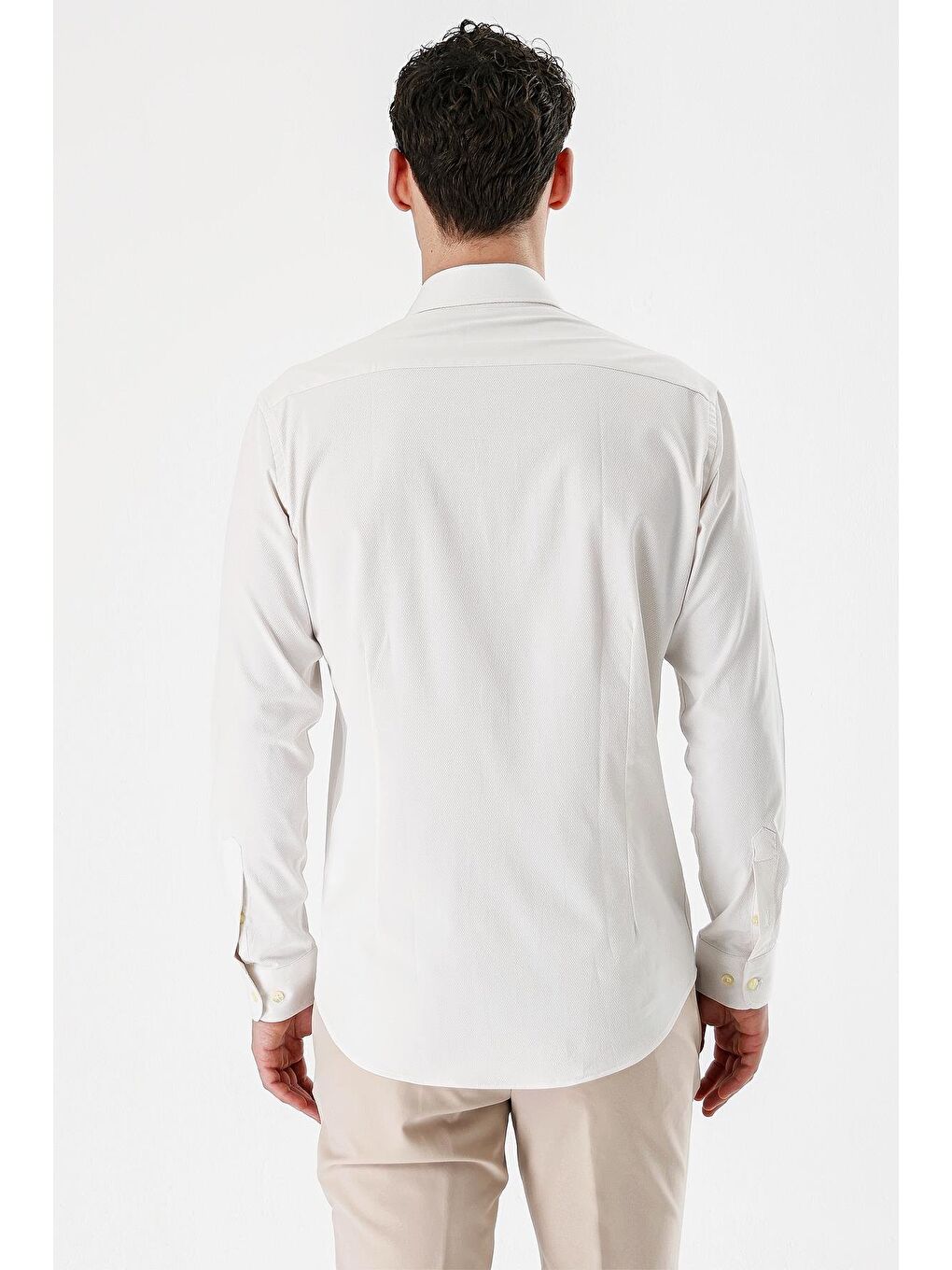 Kahverengi Açık Krem Uzun Kollu Armürlü Cepsiz Pamuklu Elastanlı Slim Fit Dar Kesim Gömlek 1004240193-6