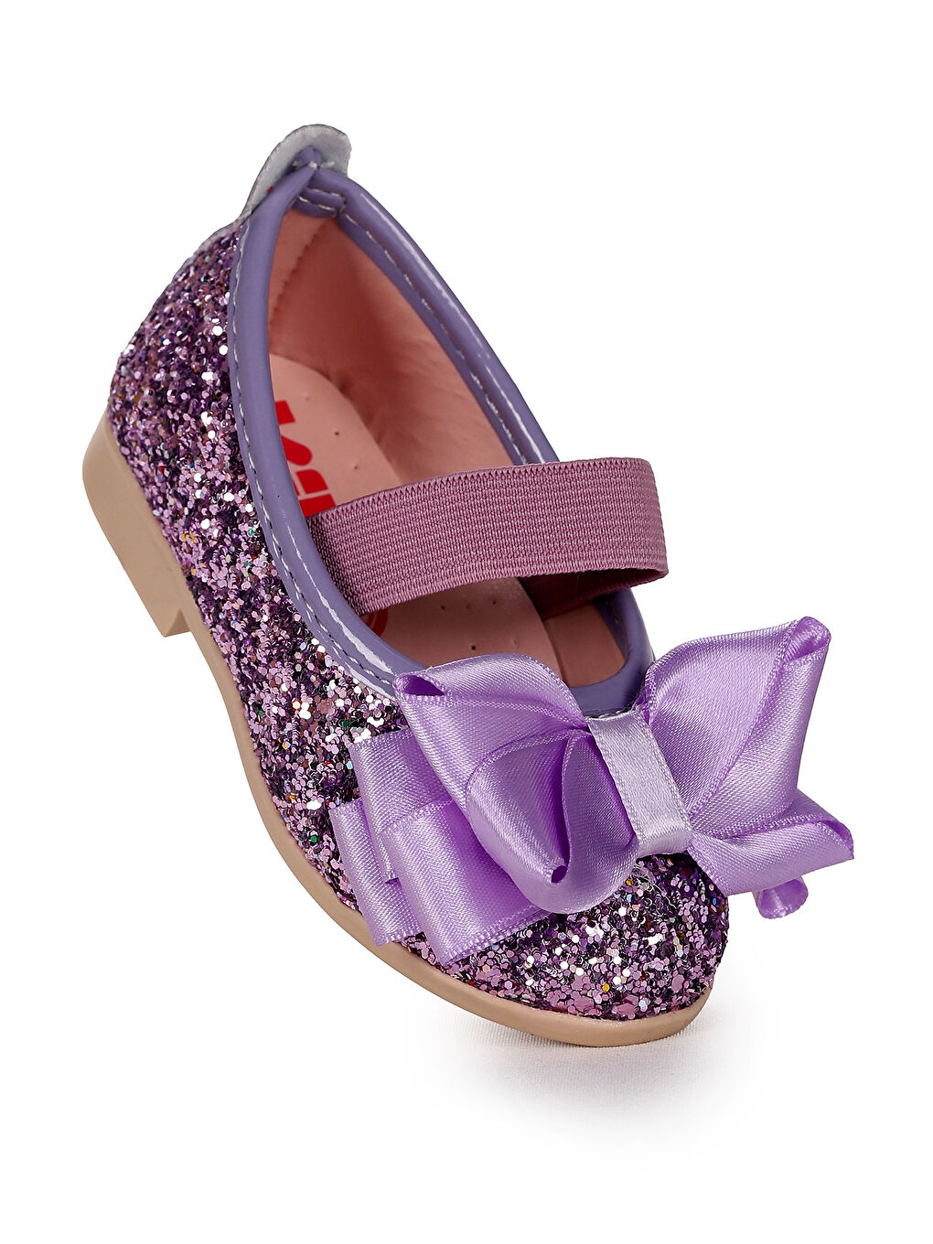 Lila Panı Cam Kırığı Fiyonk Lastikli Kız Bebek Babet Ayakkabı