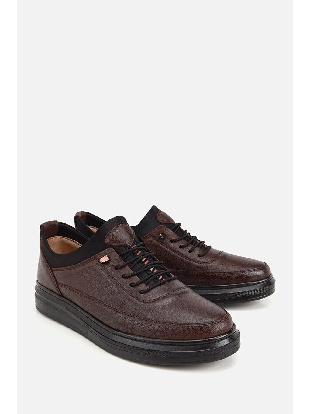 Erkek Kahverengi Deri Baskılı Bağxık Detaylı Sneaker-1