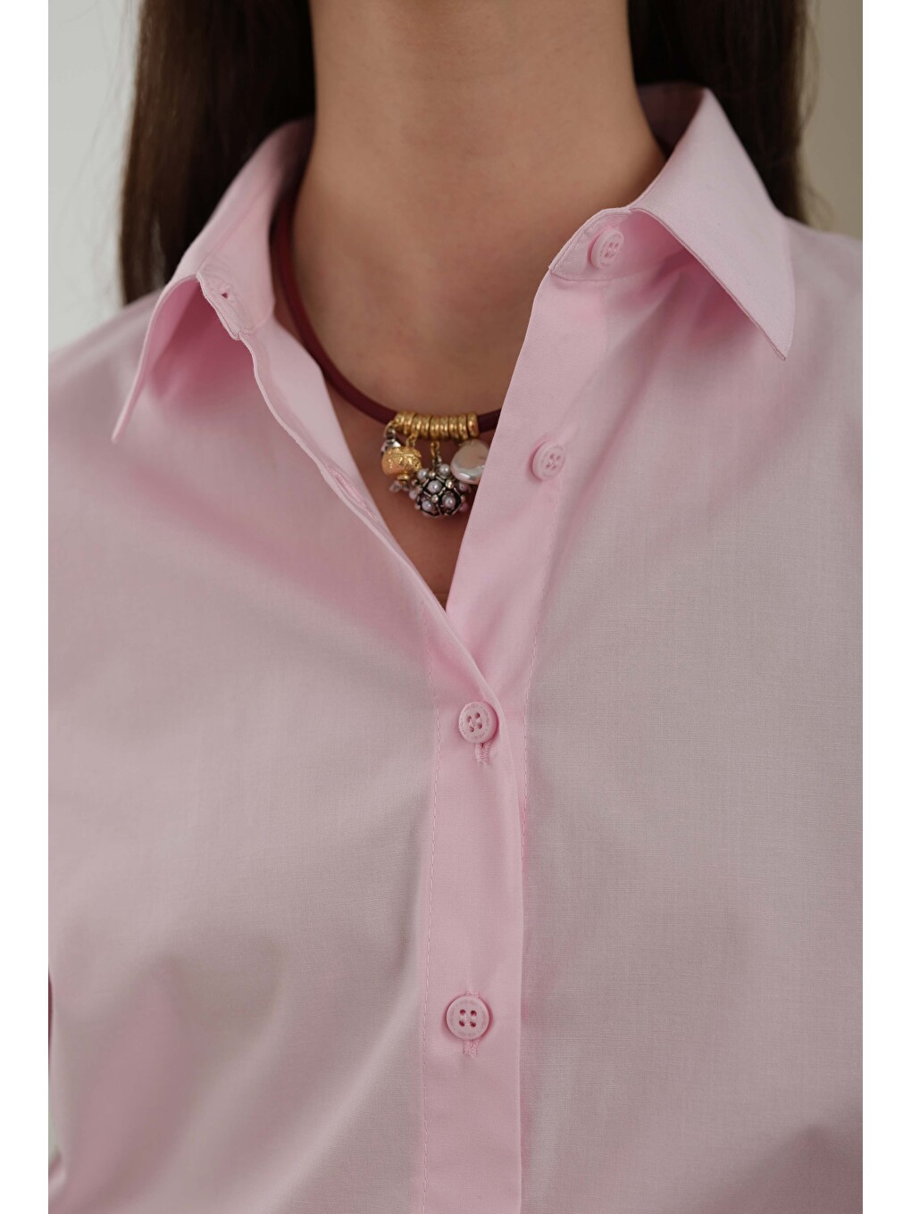 Kısa Fit Gömlek Toz Pembe-4