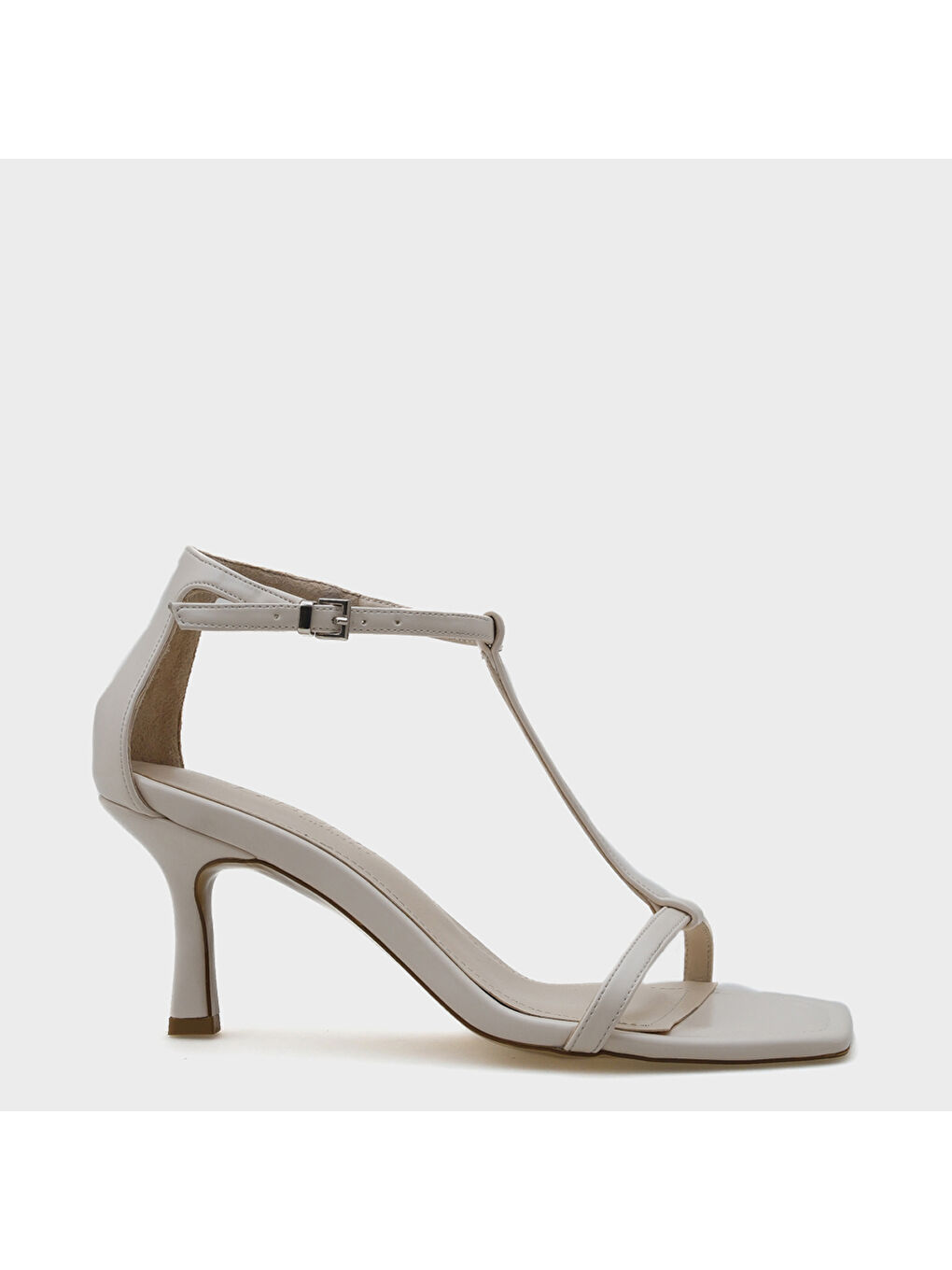 Ekru Dalia Orta Topuklu Bilekten Bantlı Kadın Sandalet