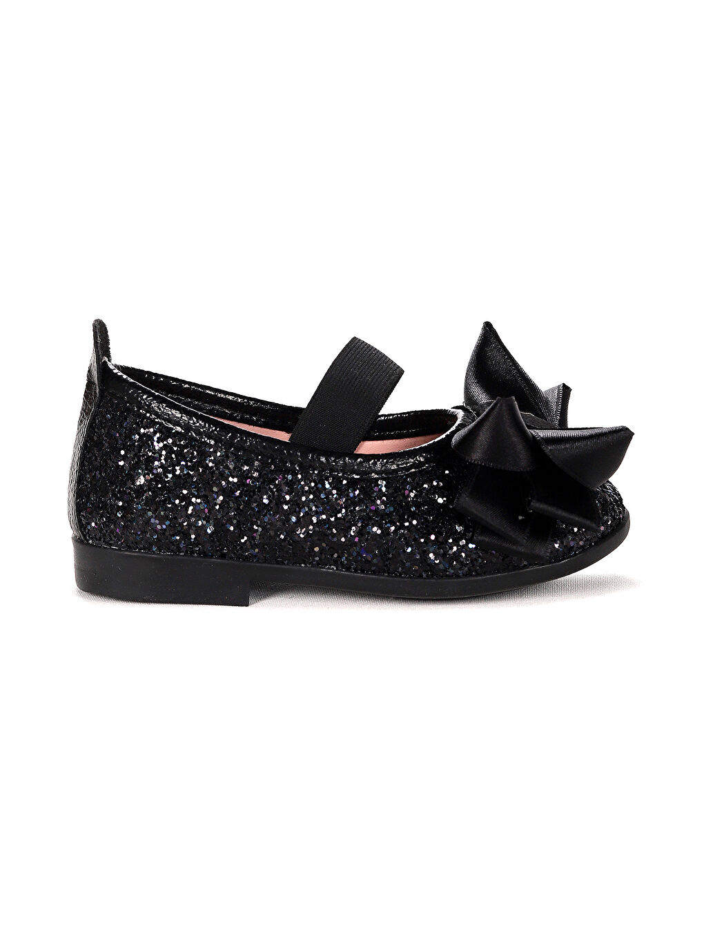 Siyah Panı Cam Kırığı Fiyonk Lastikli Kız Bebek Babet Ayakkabı-2
