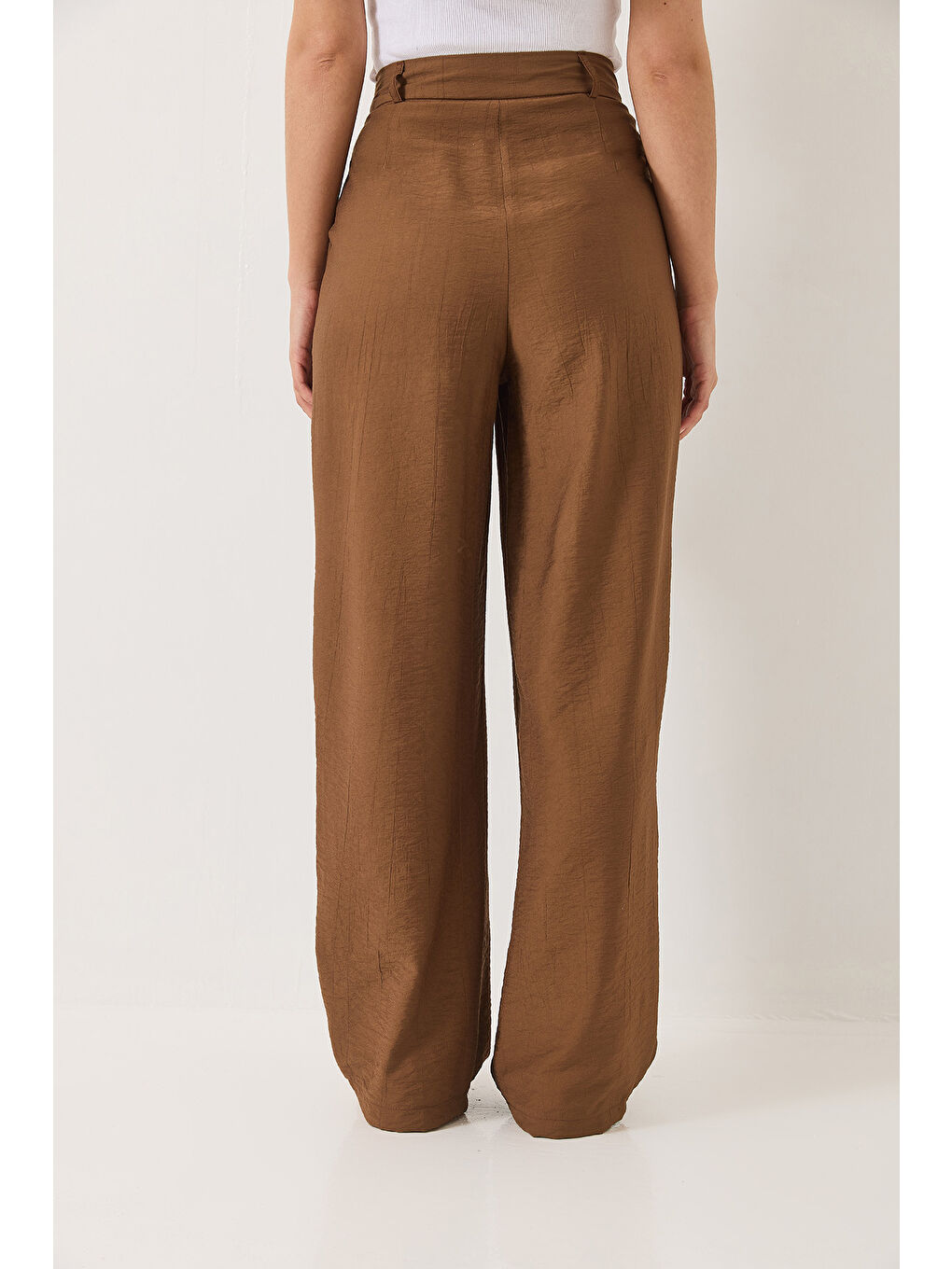 Kahverengi Kadın Cep Detaylı Palazzo Kumaş Pantolon-6