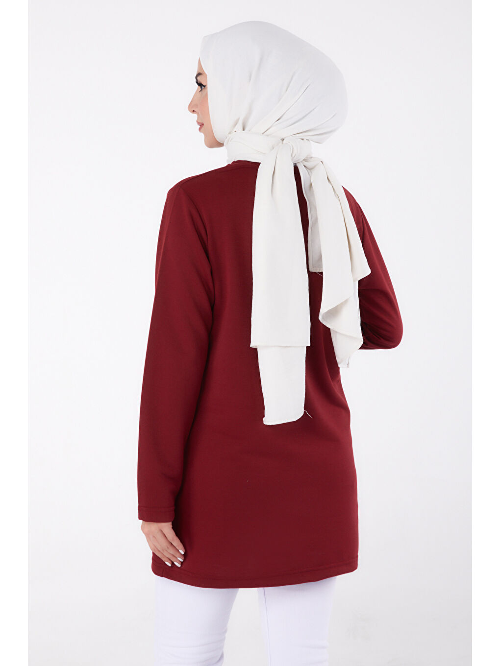 Bisiklet Yaka Kadın Bordo Baskılı Sweatshirt - 13328-4