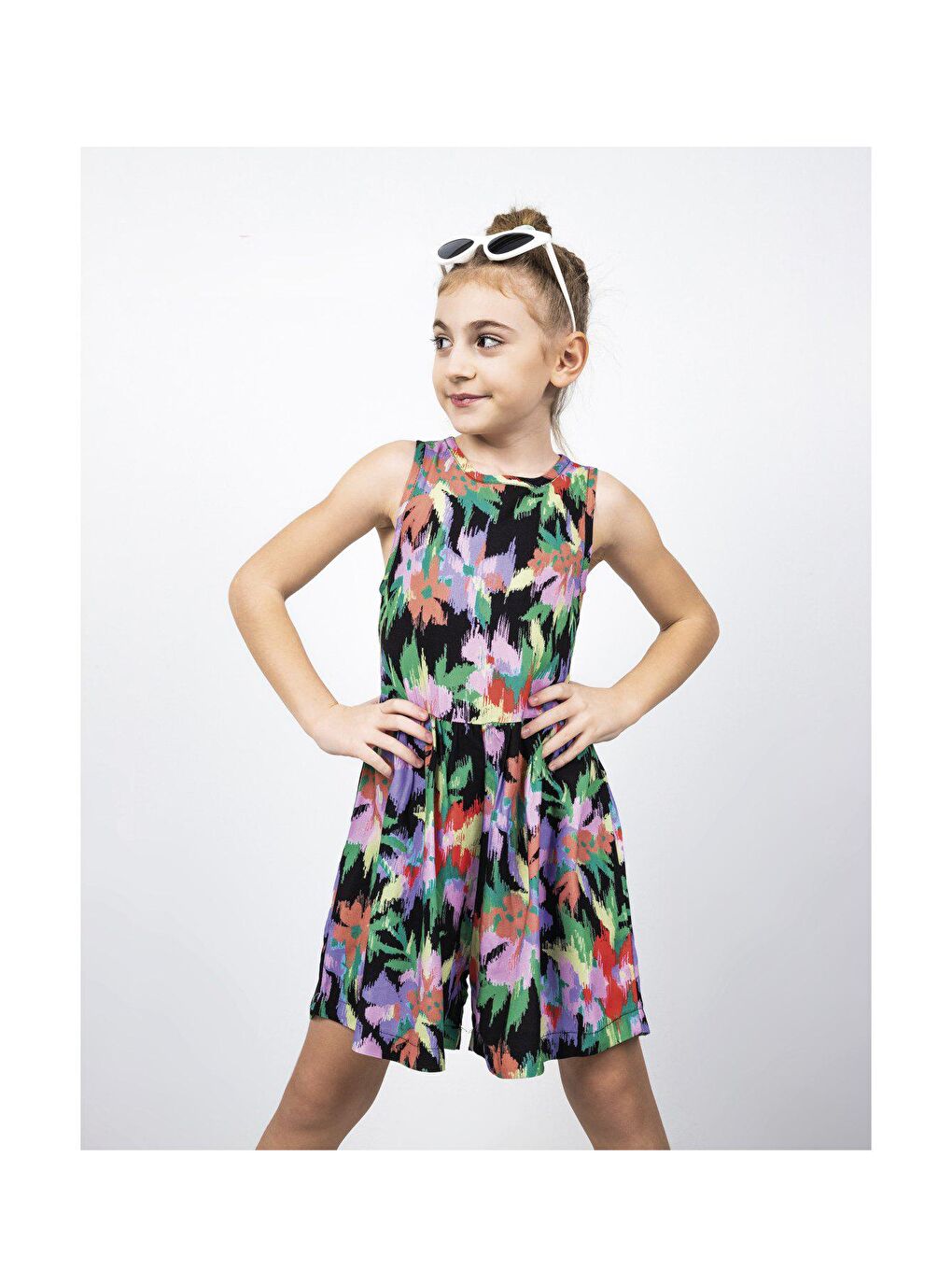 Siyah Kız Çocuk Dokuma Kumaş Tulum-1