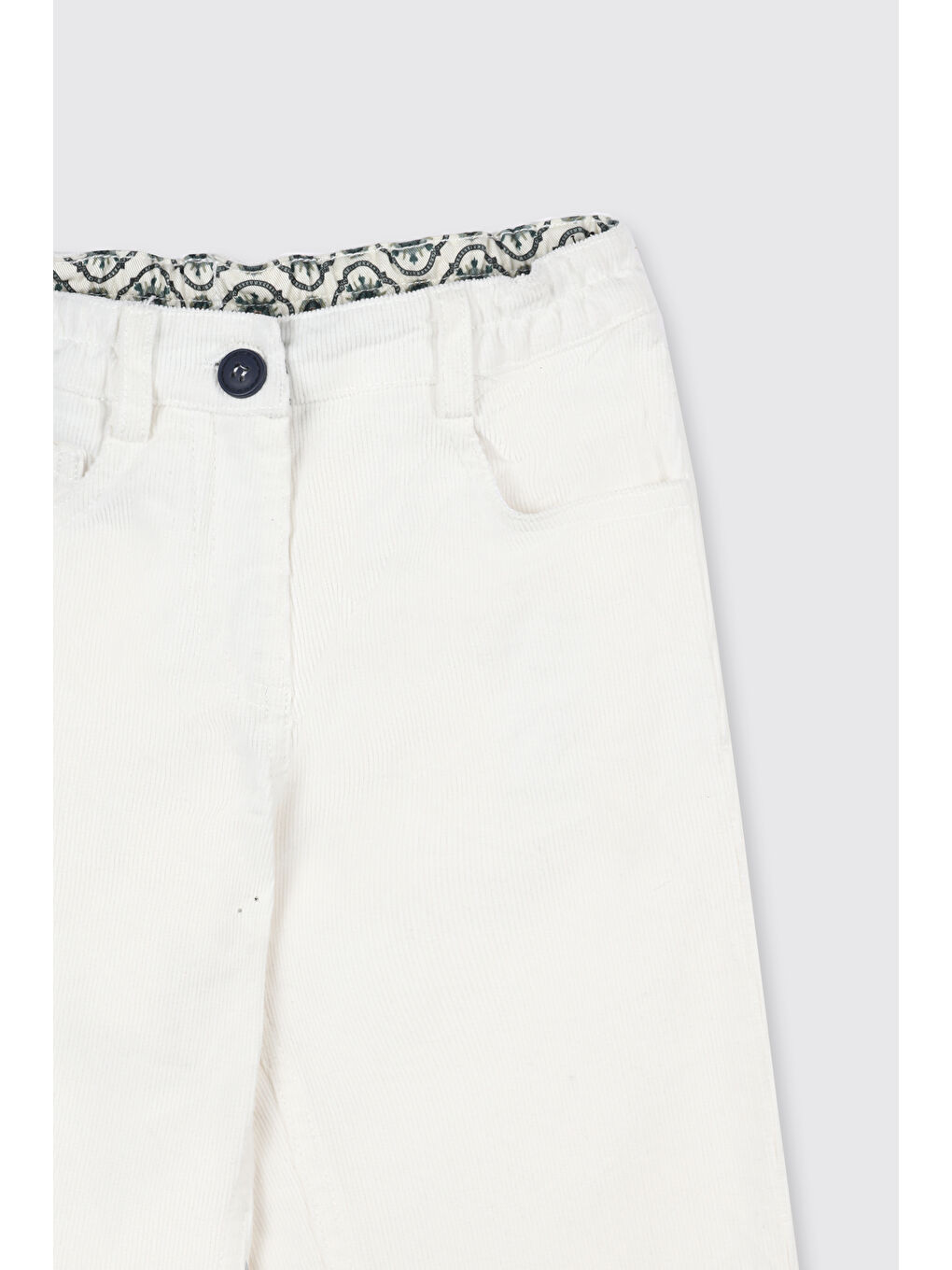Kız Bebek Fitilli Kadife Kemer Detaylı Ekru Pantolon-2