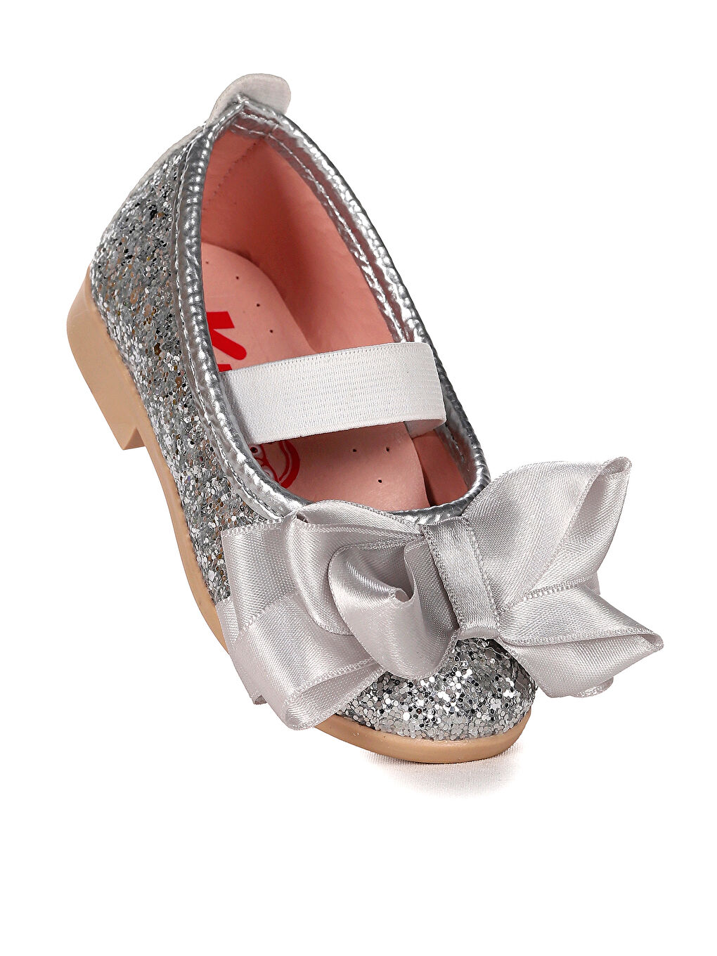 Gri Panı Cam Kırığı Fiyonk Lastikli Kız Bebek Babet Ayakkabı