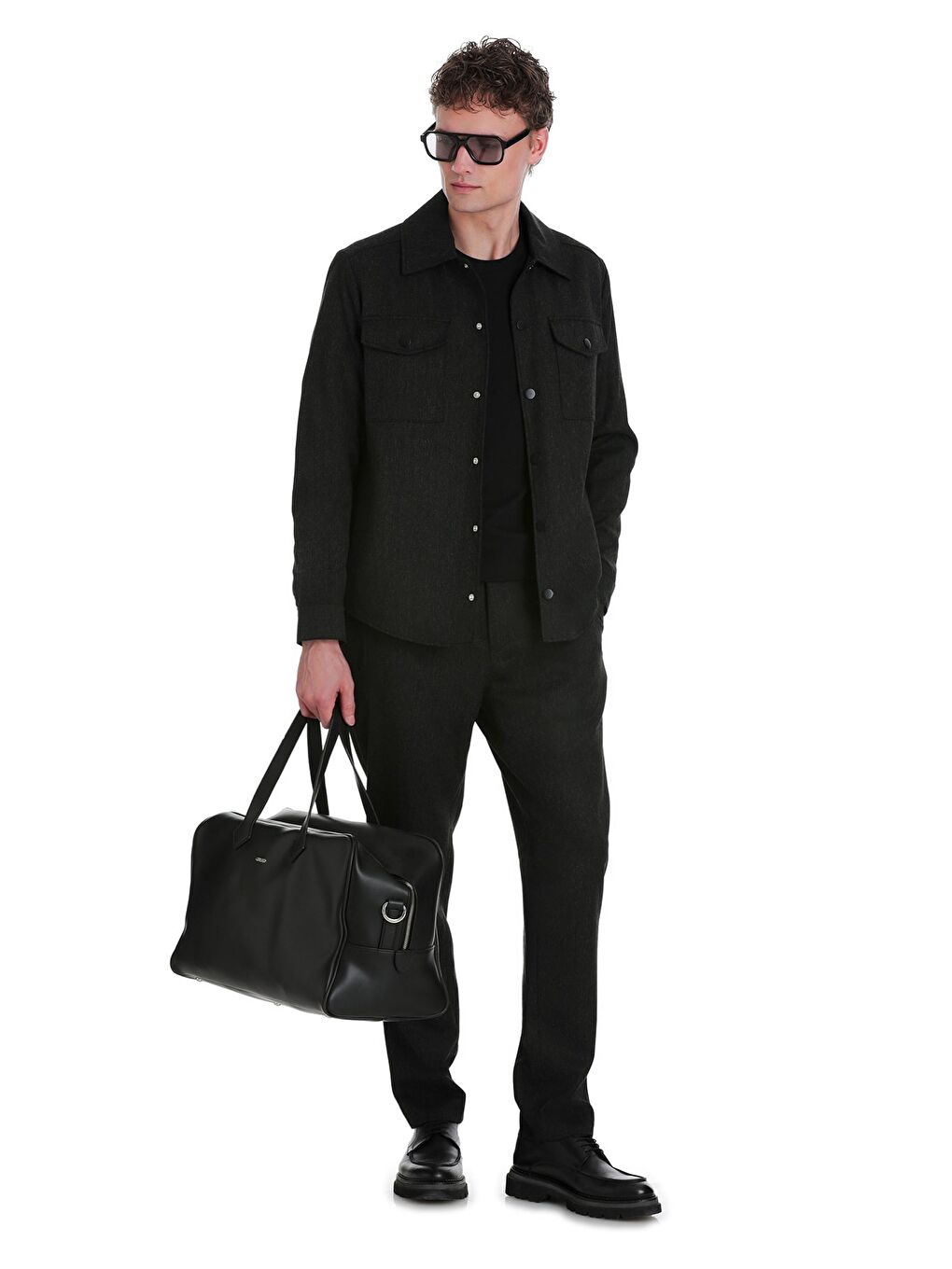 Antrasit Slim Fit Mono Yaka Casual Overshirt Takım-1