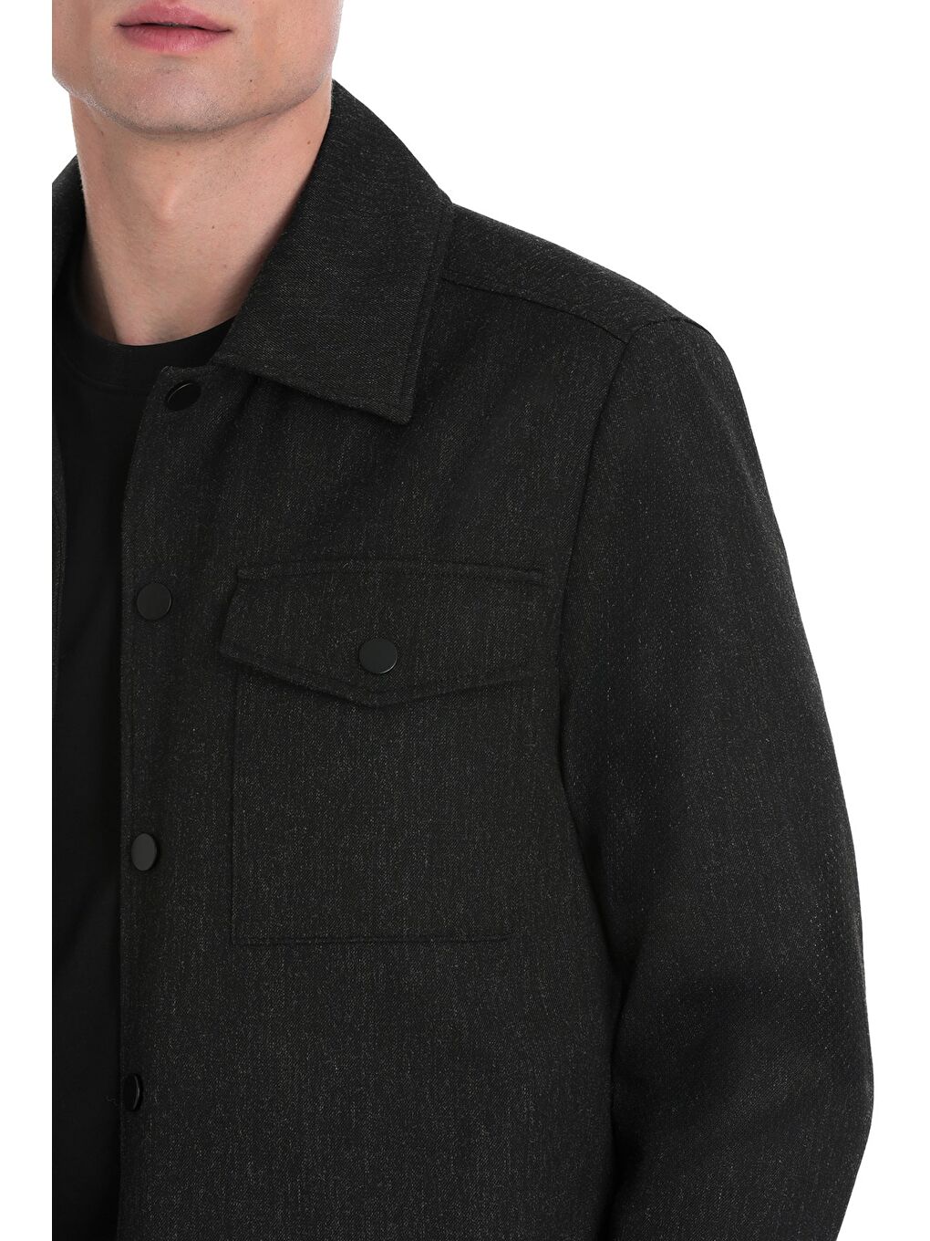 Antrasit Slim Fit Mono Yaka Casual Overshirt Takım-2