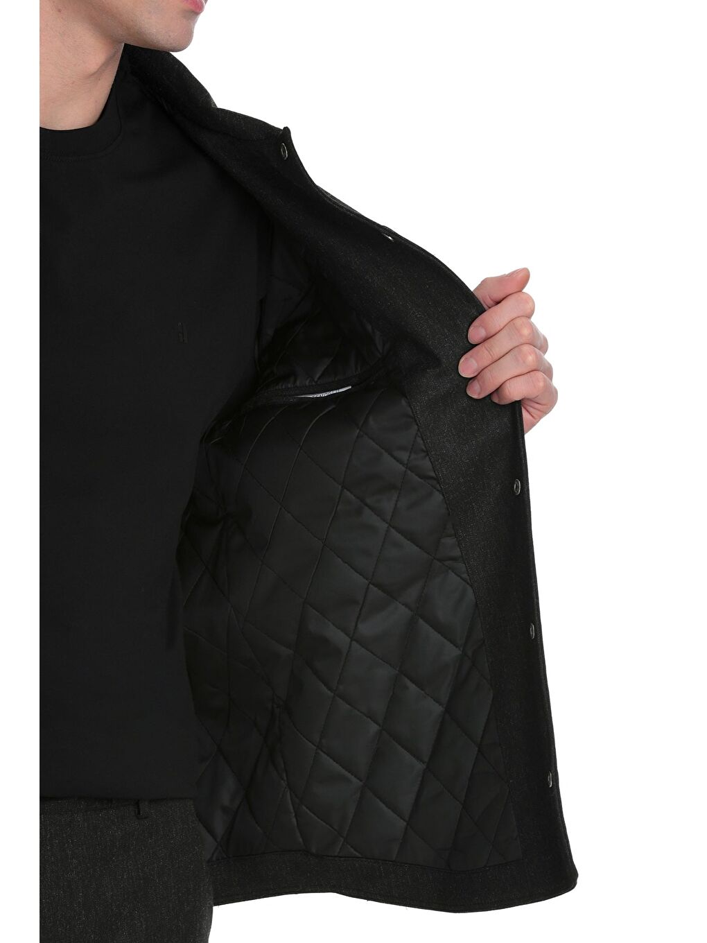 Antrasit Slim Fit Mono Yaka Casual Overshirt Takım-3