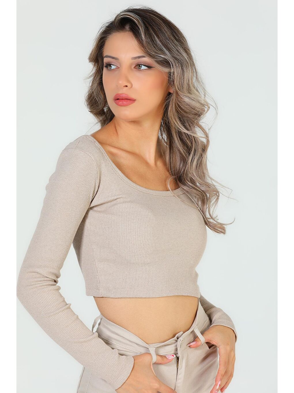 Julude Taş Kadın Kare Yaka Kaşkorse Crop Body Bluz - 1