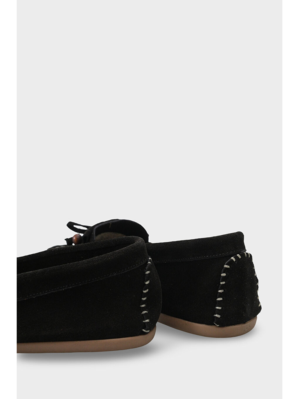 Siyah Almire Hakiki Deri Süet Boncuklu Püsküllü Konfor Kadın Loafer Ayakkabı-3