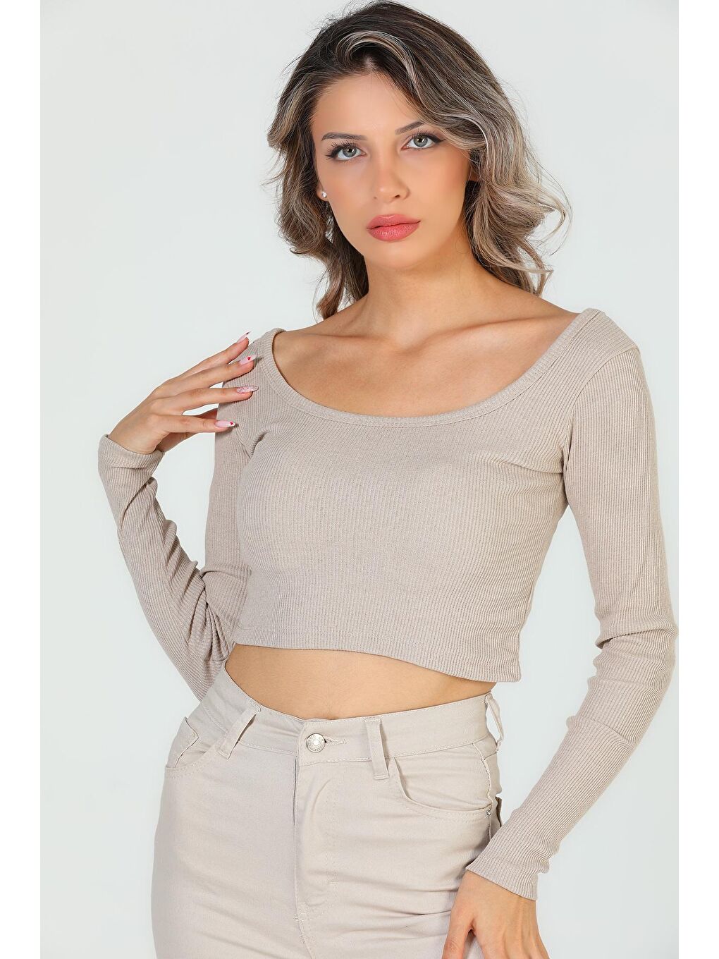 Julude Taş Kadın Kare Yaka Kaşkorse Crop Body Bluz - 2