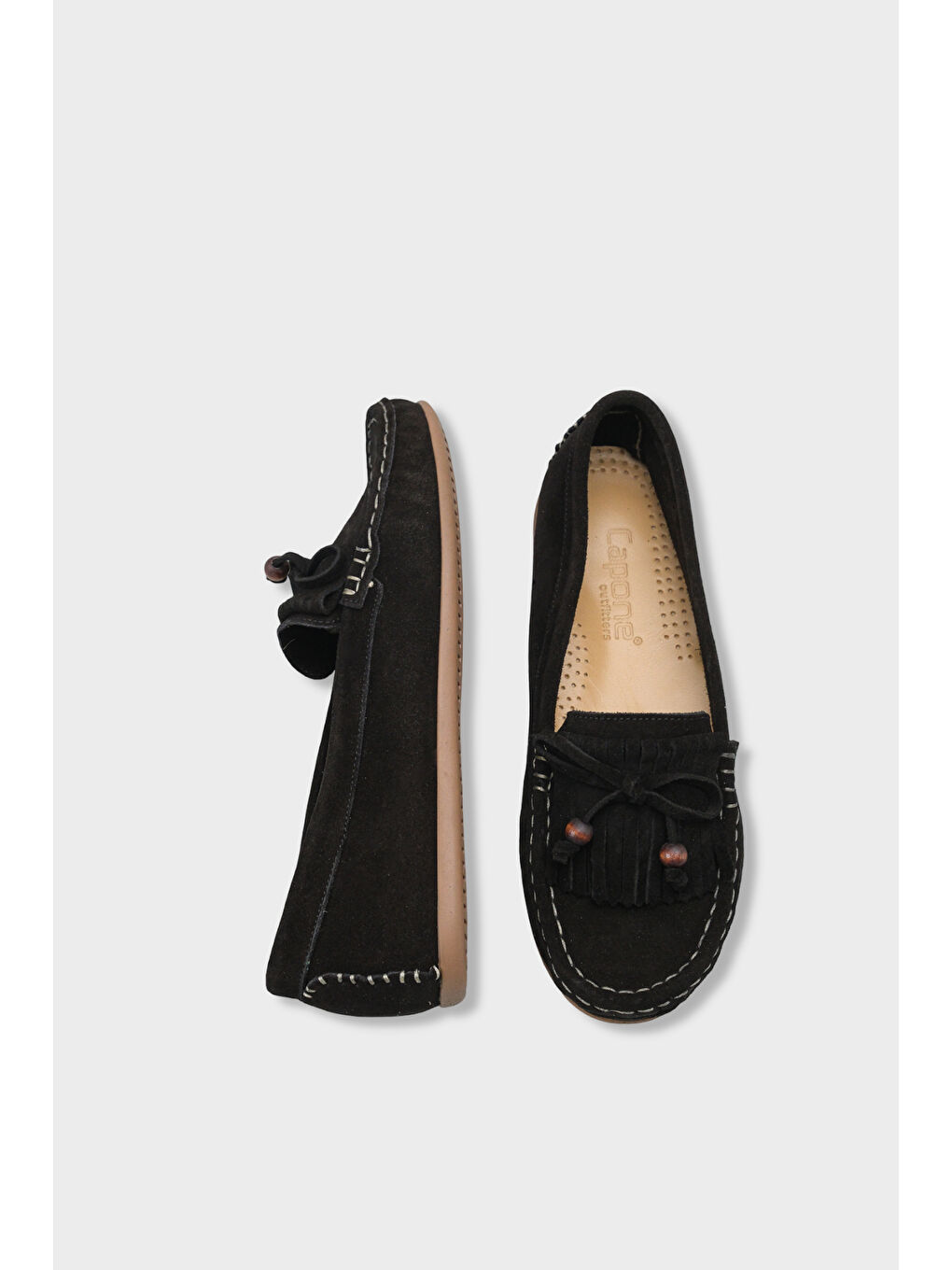 Siyah Almire Hakiki Deri Süet Boncuklu Püsküllü Konfor Kadın Loafer Ayakkabı-4