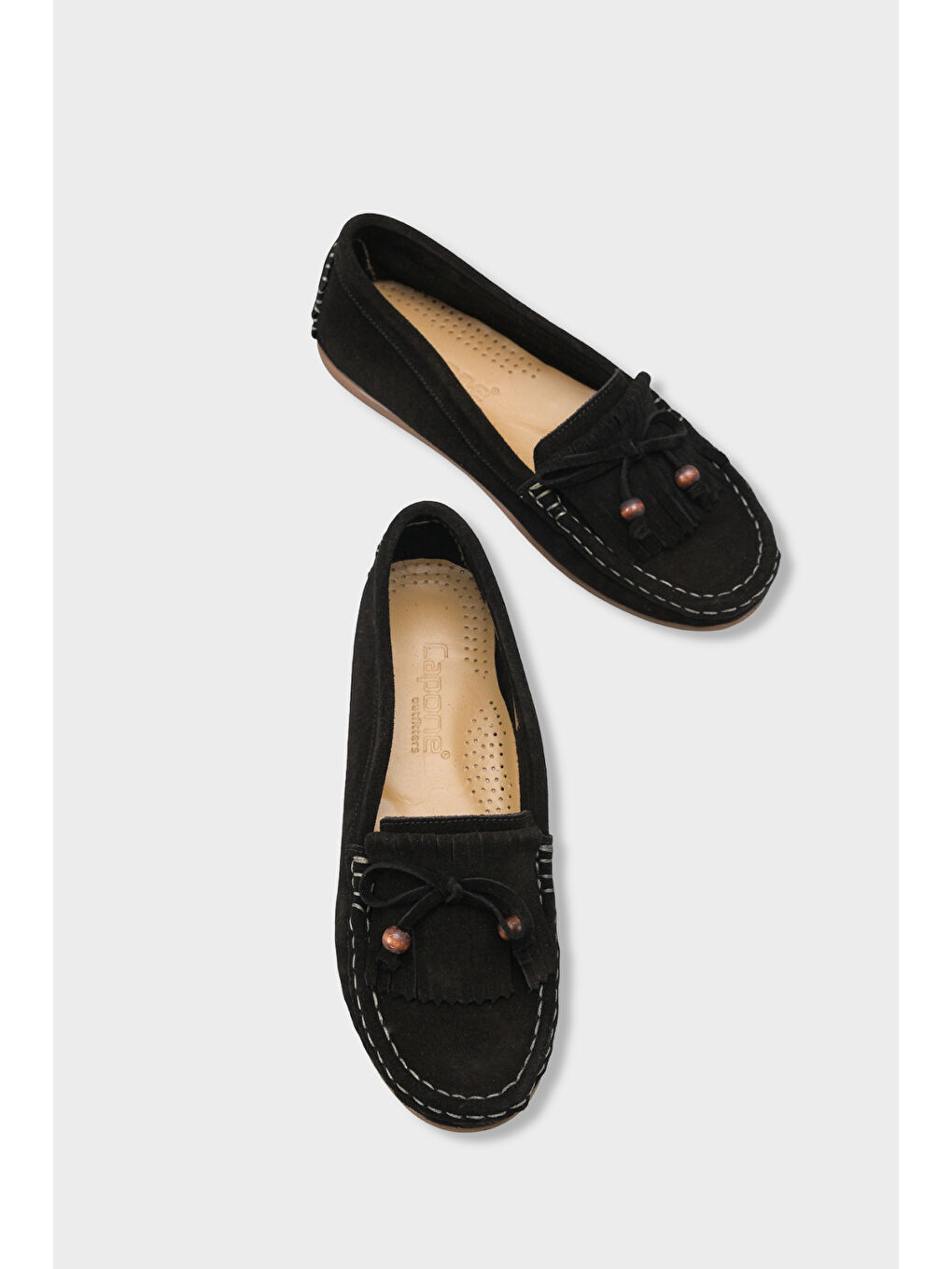 Siyah Almire Hakiki Deri Süet Boncuklu Püsküllü Konfor Kadın Loafer Ayakkabı-5