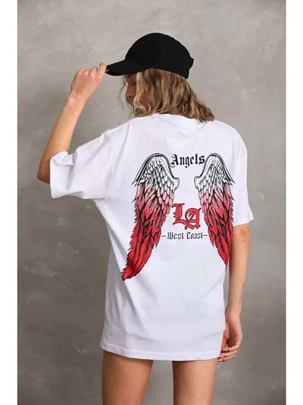 Unisex Baskılı Oversize T-Shirt - Beyaz-1