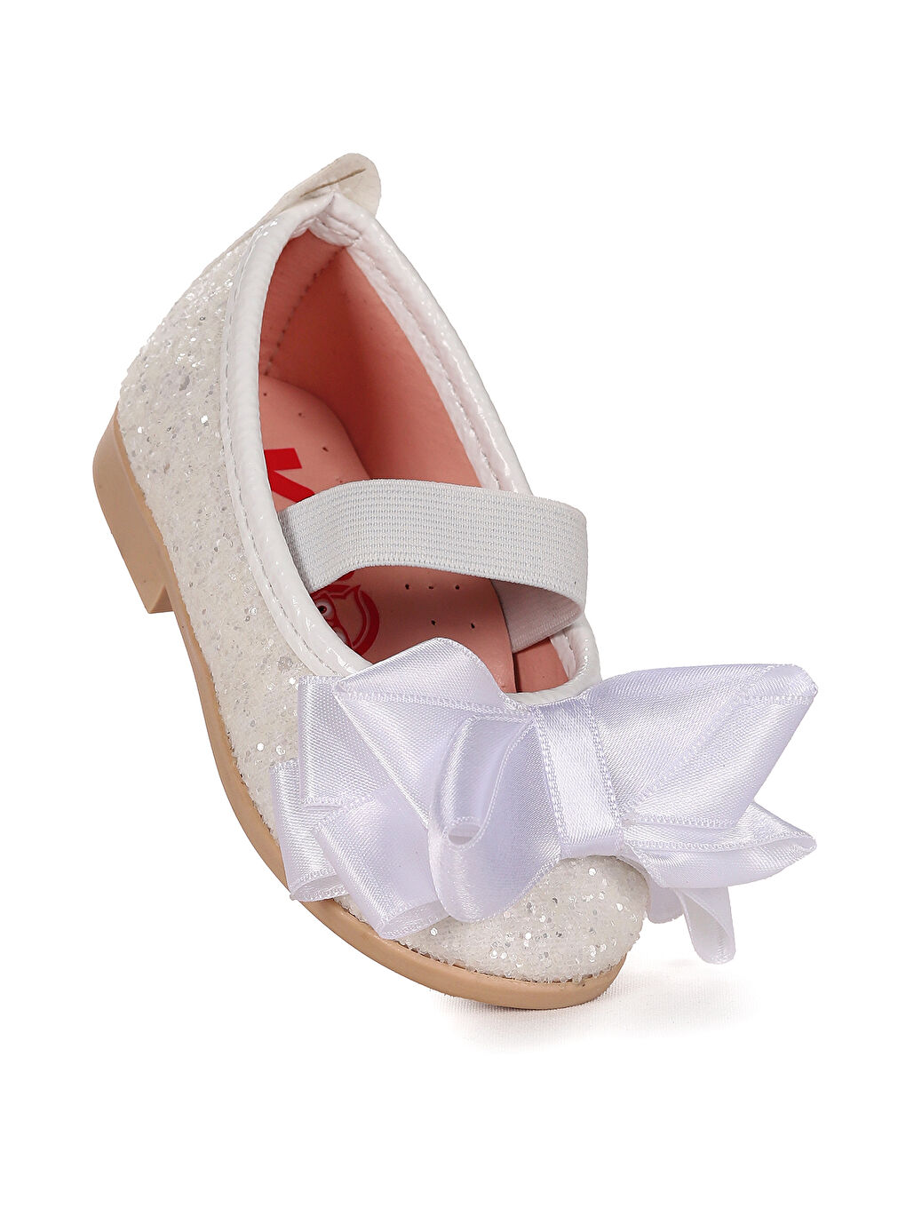 Beyaz Panı Cam Kırığı Fiyonk Lastikli Kız Bebek Babet Ayakkabı