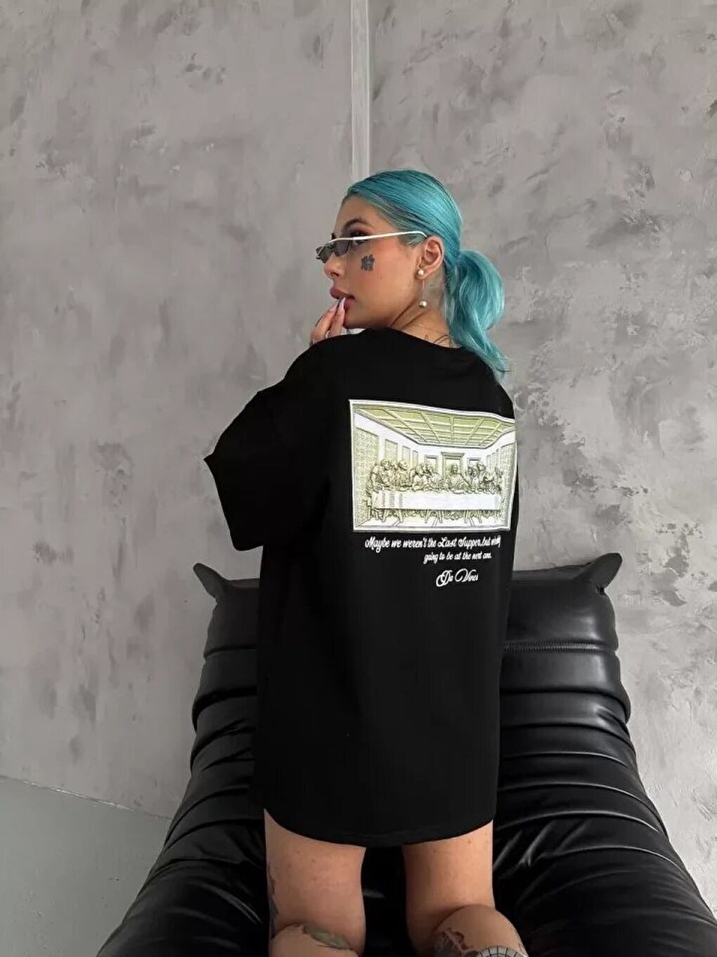 Unisex Baskılı Oversize T-Shirt - Siyah-2