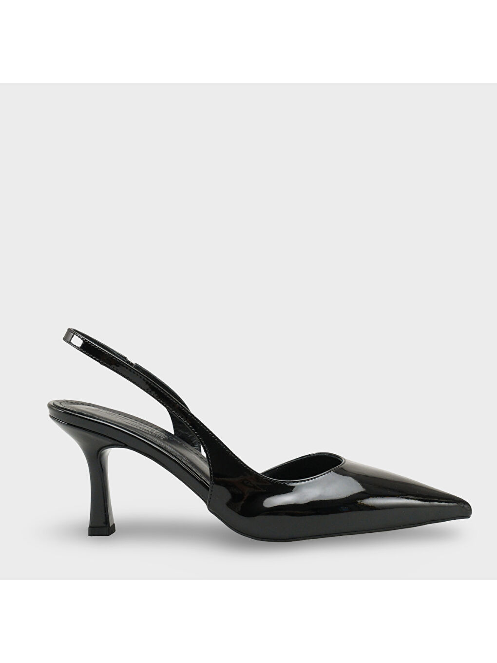 Siyah Ramonda Hakiki Deri Astarlı Sivri Burunlu Orta Topuklu Arkası Açık Kadın Ayakkabı