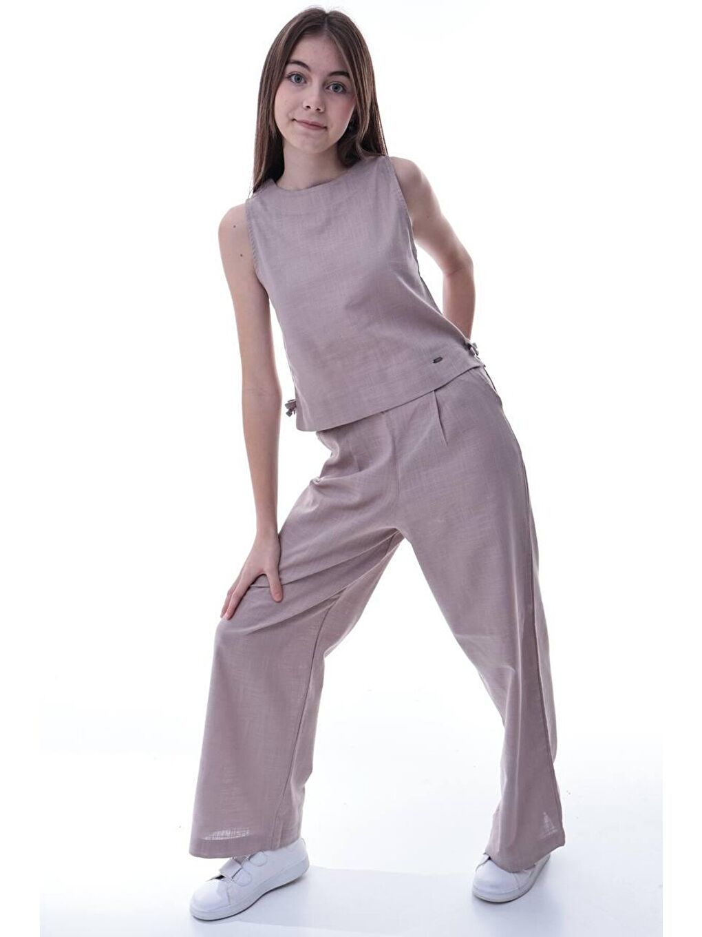 Bej Kız Çocuk İkili Takım Vizon