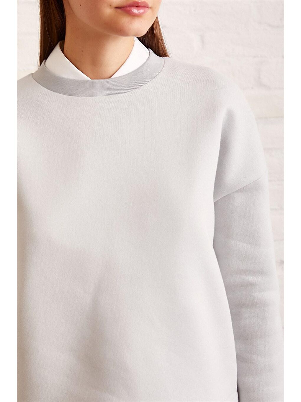 NEVER MORE Mavi Bisiklet Yaka Oversize Sweatshirt - 2