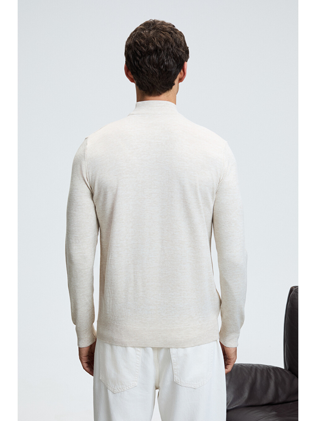 Rebel Erkek Yarım Balıkçı Yaka Basic Slim Fit Triko Bej Kazak-5