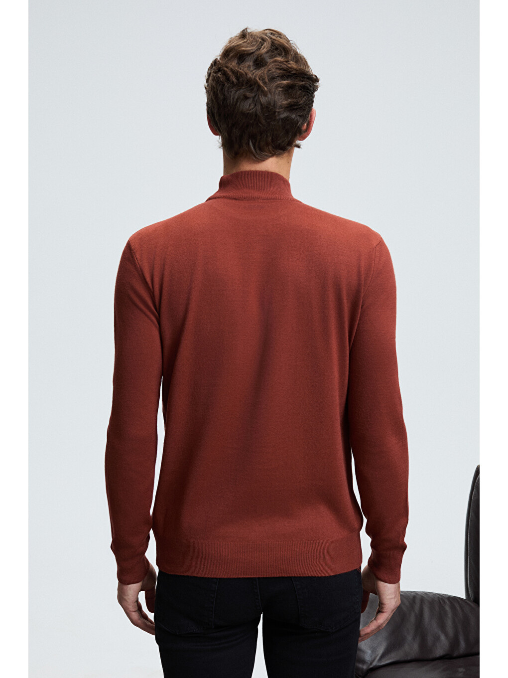 Kahverengi Rebel Erkek Yarım Balıkçı Yaka Basic Slim Fit Triko Kiremit Kazak-5