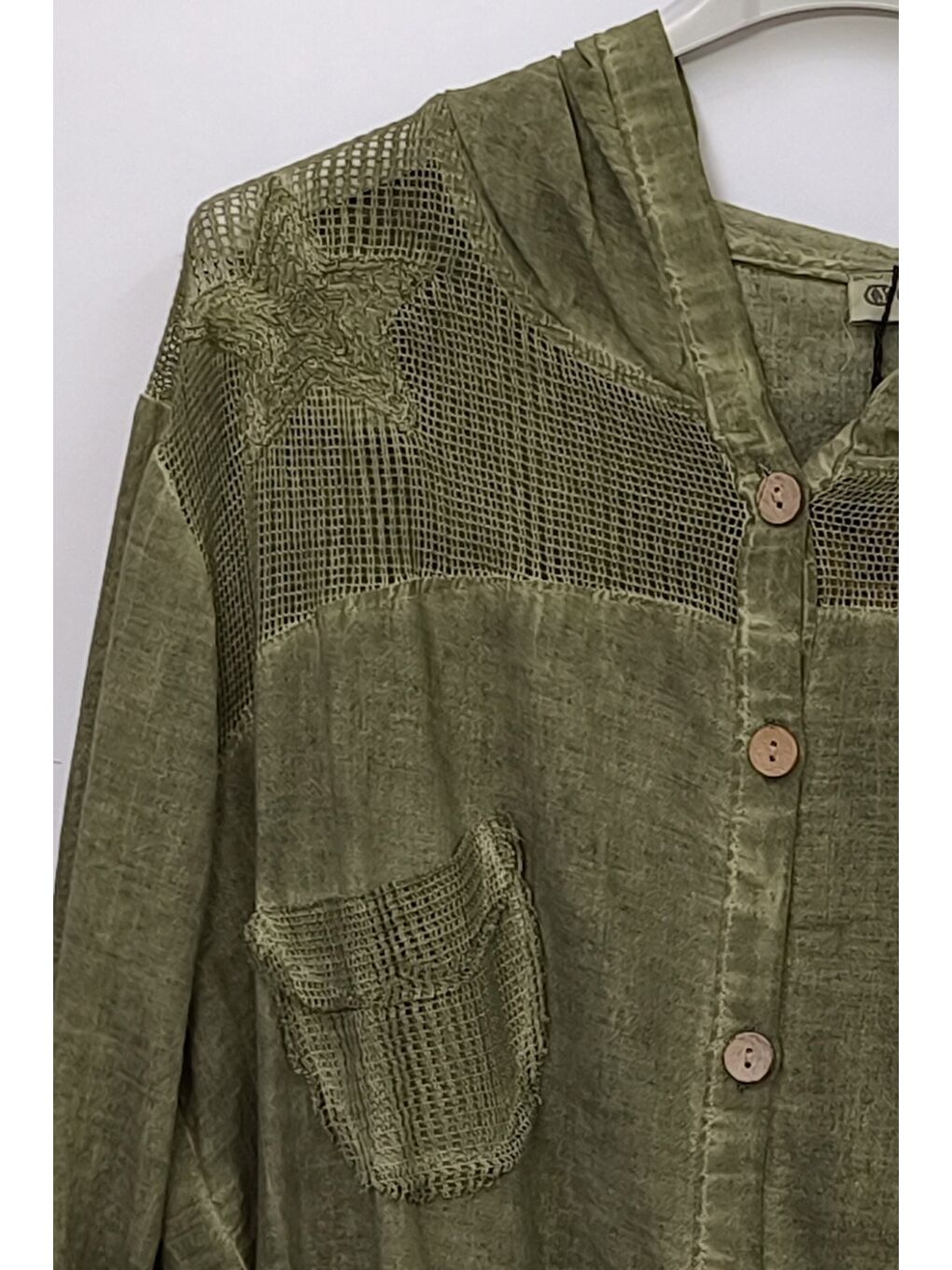 Yeşil Uzun Kol Arkası Yıldız Desenli Omuzları File Ve Yıldız Detaylı Casual Dokuma Ceket 70 65-4