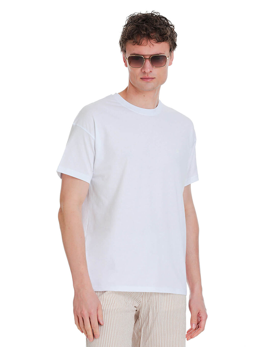 Beyaz Regular Fit 100% Pamuk Bisiklet Yaka  Tişört-2